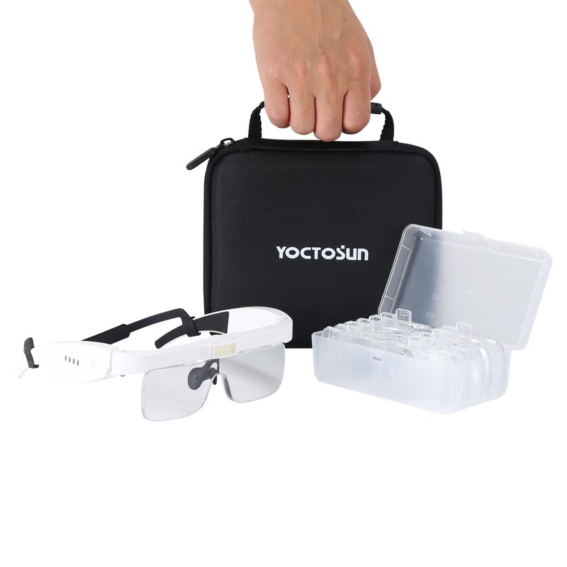 YOCTOSUN Headband Magnifier with 3 LED Lights Storage Case Head Strap and 5 Detachable Lenses 075X125X20X30X 40X Magnifying Headset for Close Work Hobby Crafts